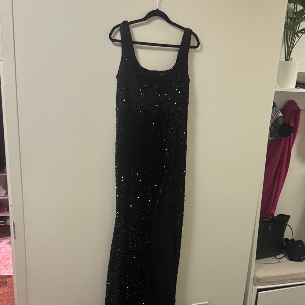 Fashion Nova Black Sequin Maxi Dress with Slit